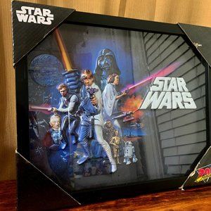 Vintage Canvas Disney Star Wars Hanging Wall Art Print Rare Collectable 1998 3D